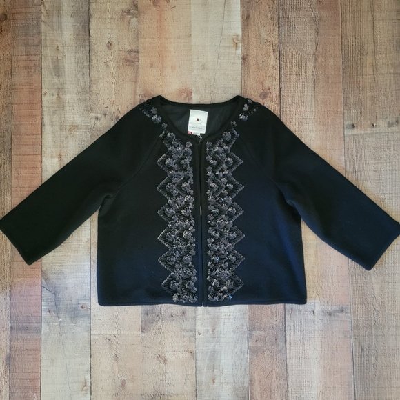 Elevenses Black Beaded Sequined Minka Jacket Blazer Large - Picture 1 of 15